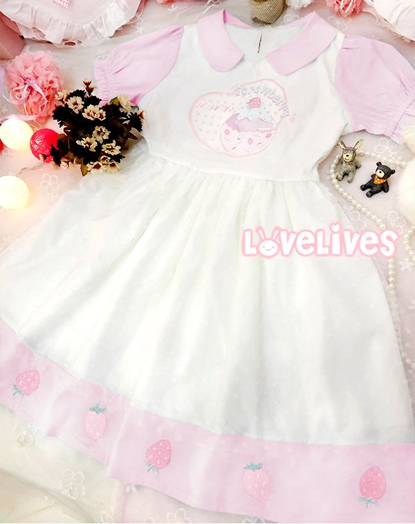 Discount code: frillsandhorses Ice Cream Dress, Strawberry Embroidery, Kawaii Strawberry, Gauze Skirt, Gauze Skirts, Skirt Summer, Strawberry Ice Cream, Kawaii Clothes, Embroidery Dress