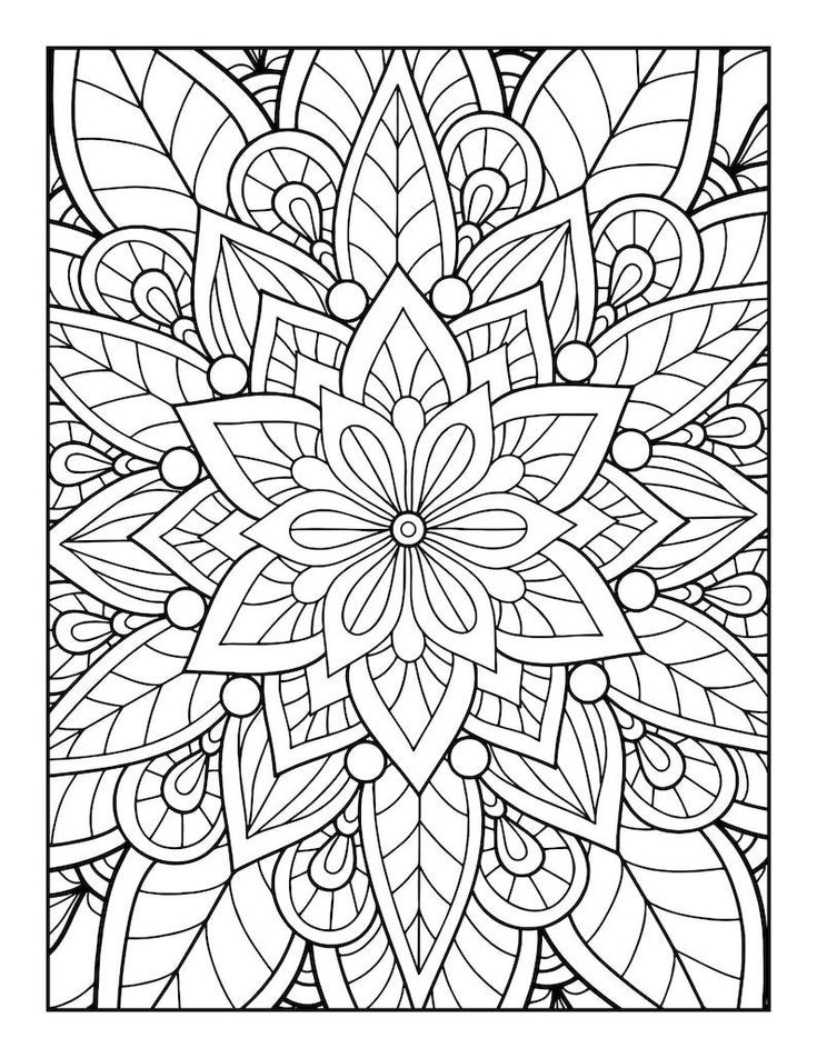 a coloring page with an abstract flower design