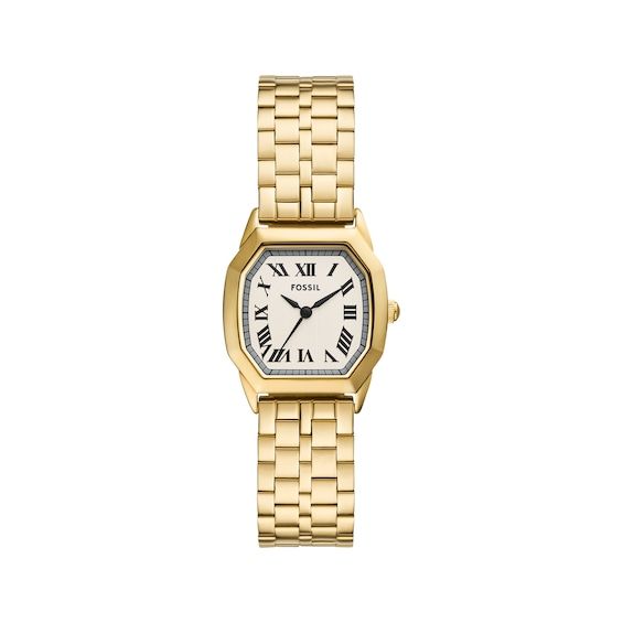 Inspired by a classic archival style, the Harlow brings the sophistication of the past to modern day. 27mm octagonal gold-tone stainless steel case Textured cream dial with three-hand movement and Roman numeral markers Polished five-link gold-tone stainless steel bracelet; push-button deployment Gold Layered Bracelets, Pearl Diamond Jewelry, Cross Jewelry Necklace, Fan Jewelry, Bezel Engagement Ring, Diamond Wedding Rings Sets, Stackable Bracelets, Cross Jewelry, August Birth Stone