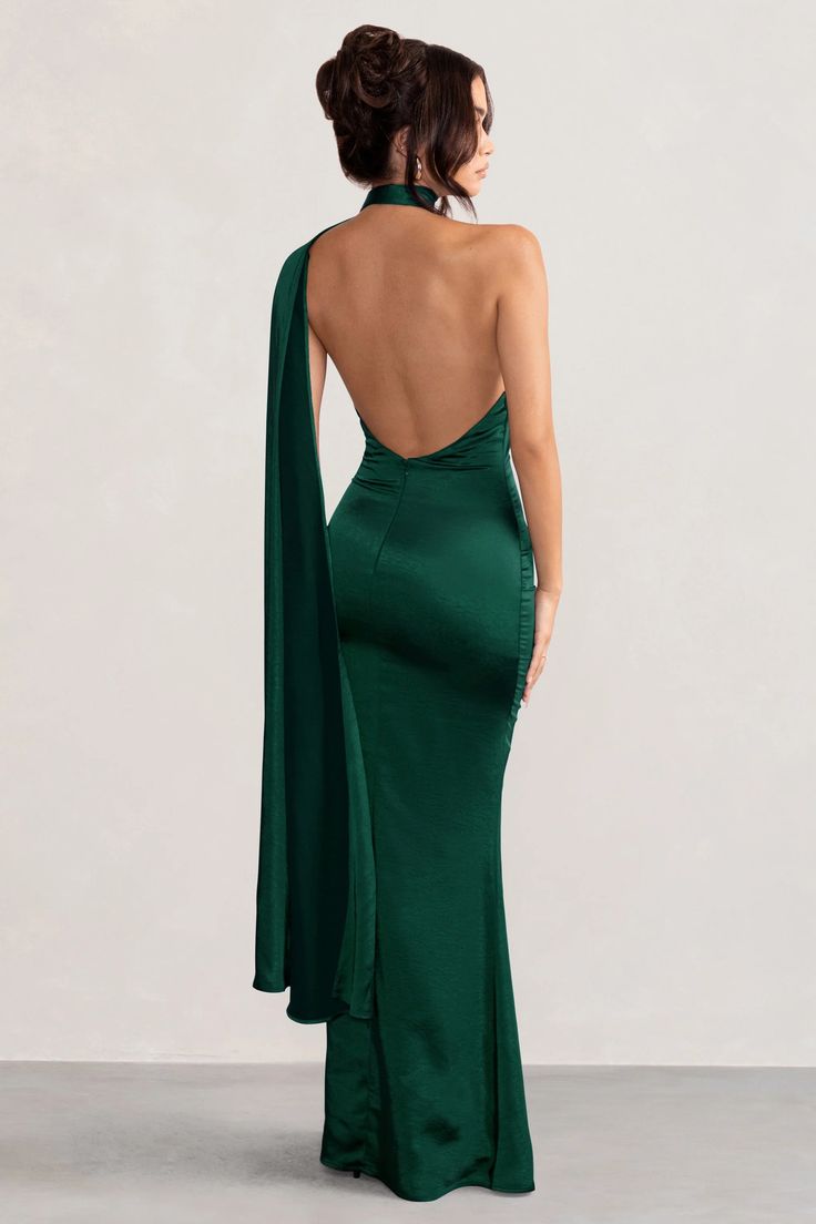 Make the most of every occasion in our beautiful Mademoiselle maxi dress. With a feminine asymmetric scarf neck that elegantly falls down the super feminine cowl back detail, this dazzling bottle green satin design is pure sophistication. You will look stunning with this gorgeous design at your next VIP party, black-tie event or gala on your agenda. Add the latest trends to your wardrobe with our statement party season dresses.    Features  - Asymmetric scarf neck  - Backless design  - Cowl back detail  - Premium satin fabric    Sizing & Fit  Model is 5’8 and wears UK size 8 / US size 4    Product Information     Fully lined and with no stretch  Satin fabric (100% Polyester)   Length from top of shoulder to hem: 158cm  SKU: CL127576 Party Satin Maxi Dress With Cowl Back, Satin Maxi Dress With Cowl Back For Party, Green Bias Cut Maxi Dress For Gala, Green Satin Dress For Evening With Bias Cut, Green Satin Bias-cut Evening Dress, Green Satin Bias Cut Evening Dress, Green Cowl Back Party Dress, Green Cowl Back Dress For Party, Green Bias Cut Maxi Dress For Party