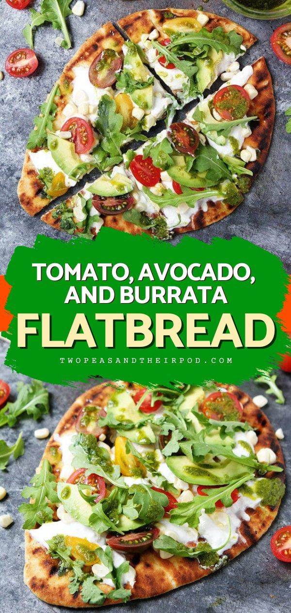 Looking for the best summer recipe? This Tomato, Avocado, and Burrata Flatbread is the one! Grilled flatbread topped with burrata cheese, tomatoes, avocado, corn, and a drizzle of basil vinaigrette. Pin this summer grilling recipe! Grilled Flatbread Pizza Recipes, Burrata Flatbread, Vegetarian Pizzas, Flatbread Pizza Recipe, Flatbread Pizza Recipes, Fitness Foods, Grilled Flatbread, Mediterranean Meals, Basil Vinaigrette