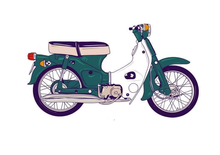 a drawing of a green motorcycle on a white background