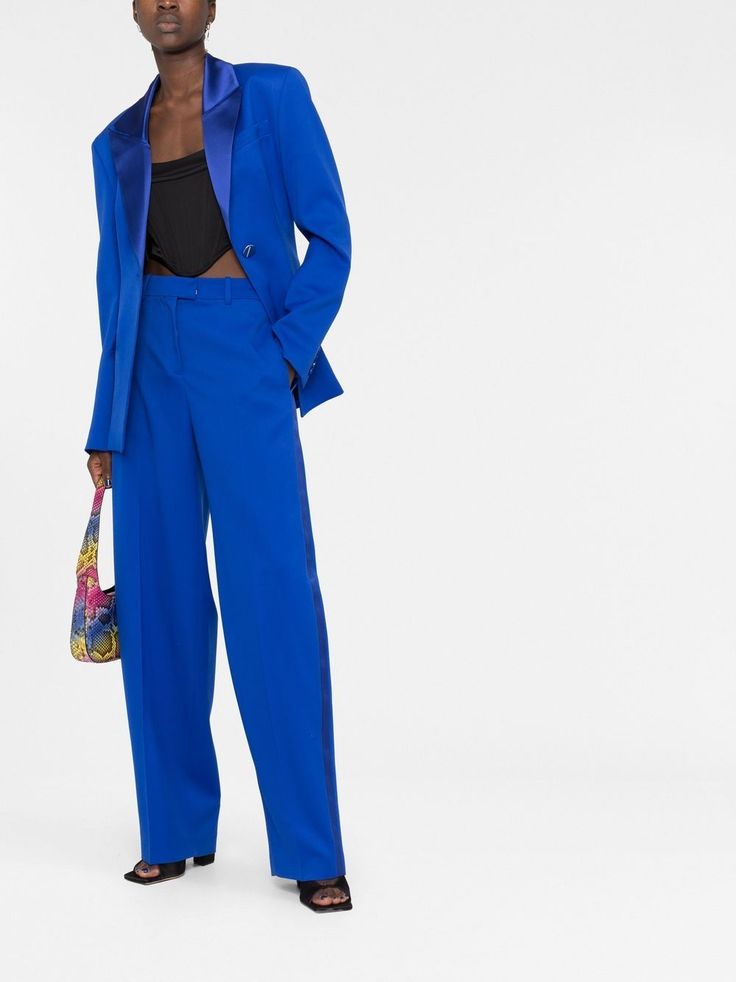 The Attico wide-leg Trousers - Farfetch The Attico, Wide Leg Trousers, Royal Blue, Wool Blend, Wide Leg, Jumpsuit, Trousers, High Waisted, Wool