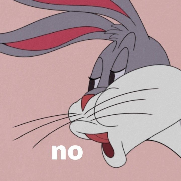 an animated rabbit with its mouth open and the word no in front of it's face