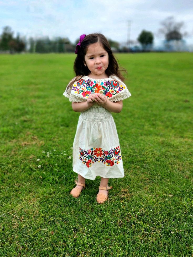 Beautiful ivory Embroidered Mexican  Toddler Dress Sizes: Size 0, 1, 2 Toddler and 4, 6, 8, 10, 12 Please remember that they are handmade dresses and You may receive flowers and thread colors different than the ones in the picture. The Model is 3yrs Old and she is wearing a size 4.  Thank you for visiting my shop! Gracias Por visitar nuestra tienda ! HABLO ESPAÑOL :) contactanos para cualquier Pregunta. EVERYTHING IN MY SHOP IS READY TO SHIP - NO PRE-ORDERS- NO CUSTOM ORDERS. FREE SHIPPING TO USA ORDERS ( standard shipping only ) NO REFUNDS / NO CANCELLATIONS FOR ORDERS ALREADY SHIPPED. The delivery Address can't be changed after shipment. NO REFUNDS if packages go to old, or wrong addresses. It is the buyer's responsibility to check address delivery before checkout. NO REFUNDS for lost or Toddler Mexican Dress, Receive Flowers, Mexican Party Theme, Dress Traditional, Boda Mexicana, Mexican Dress, Mexican Girl, Mexican Party, Traditional Mexican