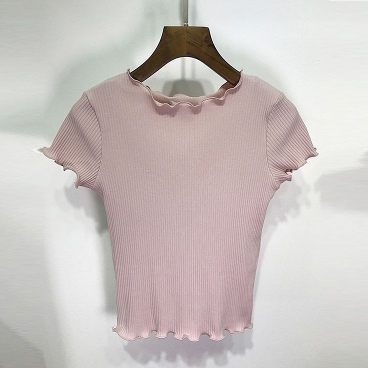 FREE SHIPPING T-Shirt Knitted JKP1356 Casual Ribbed T-shirt For Spring, Casual Stretch Knit T-shirt, Spring V-neck Knit T-shirt, Spring Knit V-neck T-shirt, Pink Short Sleeve Cotton Knit Top, Non-stretch Knit Short Sleeve Tops, Stretch Solid Color Knit Top For Summer, Pink Short Sleeve Knit Tops, Pink Knit Top With Short Sleeves