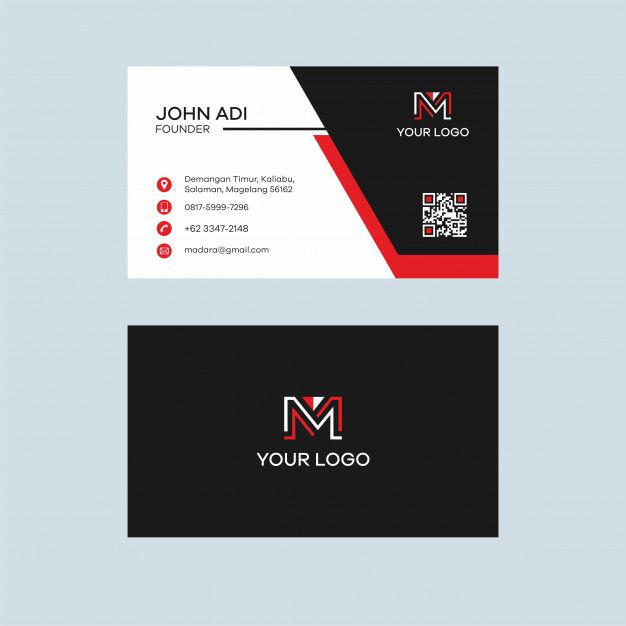 a business card with the letter m in red, black and white colors on it