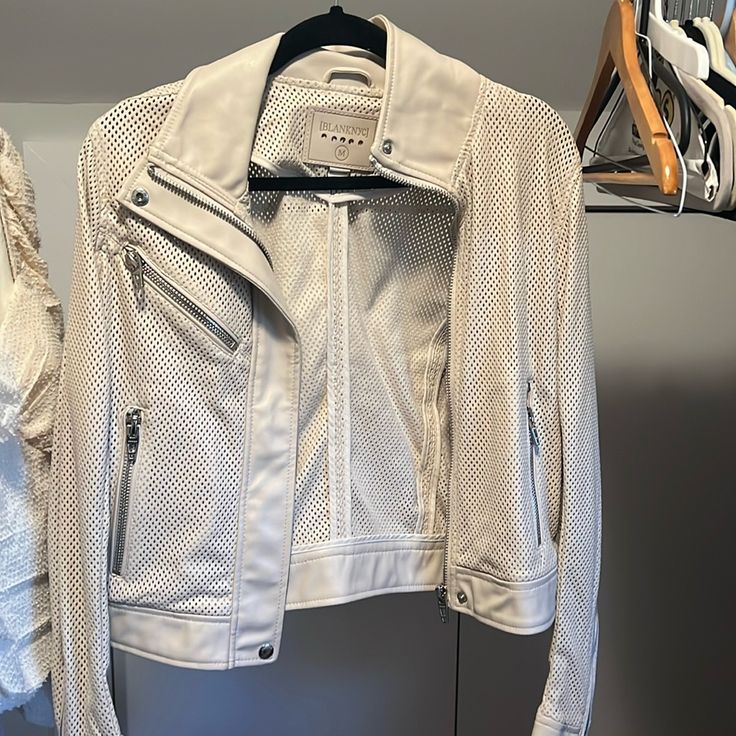 Never Worn Blanknyc Jacket Cream Leather Jacket With Zipper For Spring, Casual Cream Biker Jacket For Spring, Cream Fitted Biker Jacket For Spring, Fitted Cream Biker Jacket For Spring, Cream Long Sleeve Leather Jacket For Spring, Tan Jacket, Blank Nyc, Leather Jackets, Jackets & Coats