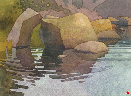 a painting of rocks in the water