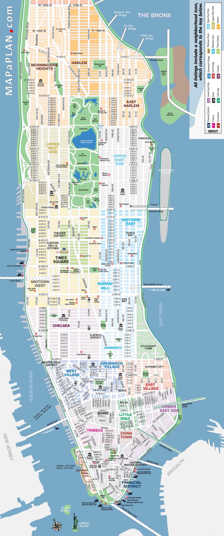 a map of new york city with all the streets and major cities in it, including manhattan