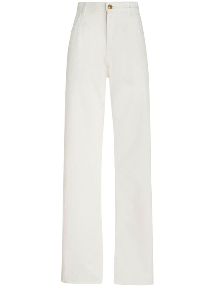 white cotton chevron print signature Pegaso motif logo patch to the rear low-rise belt loops front button and zip fastening classic five pockets White Pants Women, Jeans Cargo, Jeans Wide, Jeans White, Chevron Print, Embroidered Jeans, Looks Chic, White Pants, Cropped Jeans