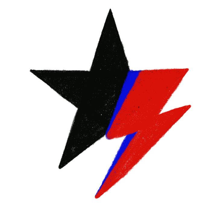 a red, black and blue star with a lightning bolt