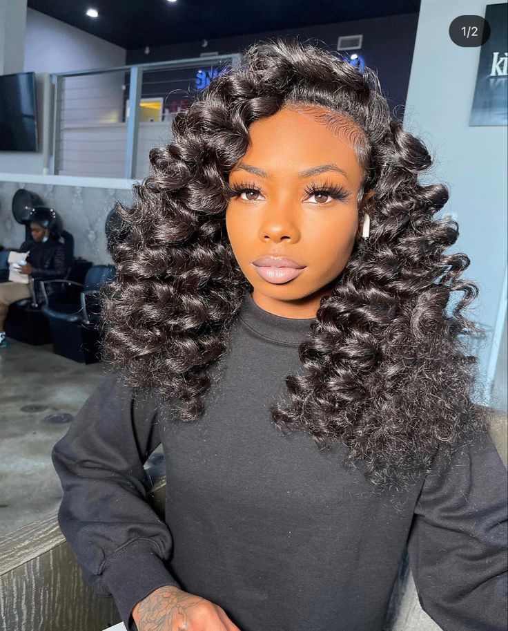 Quick Weave With Wand Curls, Flip Over Wand Curls Wig, Spiral Curls Black Women, Wond Curls Weave Sew Ins, Wand Curls Flip Over, Curly Versatile Quick Weave, Flip Over Curls, Wand Curl Flip Over, Flip Over Sew In Wand Curls