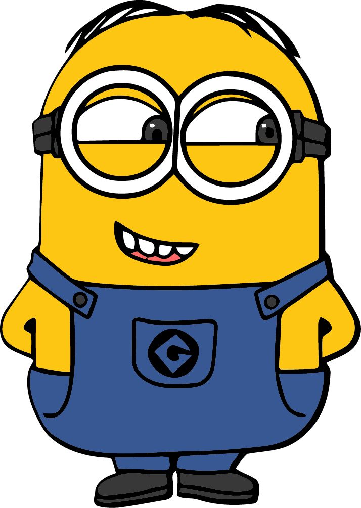 a cartoon minion with glasses and overalls