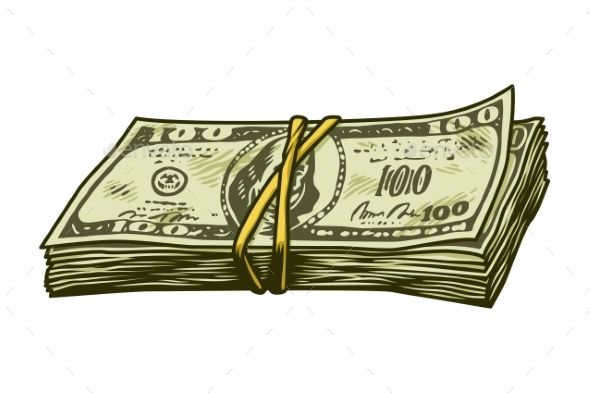 a stack of money tied up with a rubber band - miscellaneous items / objects illustrations