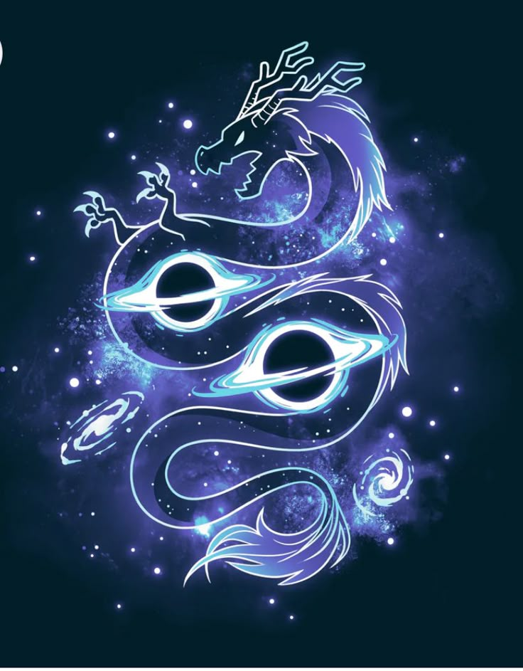 a blue and white dragon with stars in the background