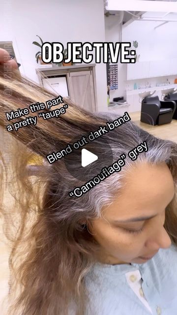 Blonde Hair For Grey Coverage, Camouflage Hair Color, Hair Color To Help Hide Gray, Hair Colour Transition To Grey, Covering Greys With Highlights, Face Framing Highlights Gray Hair, Grey Hair Cover Up Ideas, How To Blend Gray Hair Dark Brown, Blending Gray And Blonde Hair