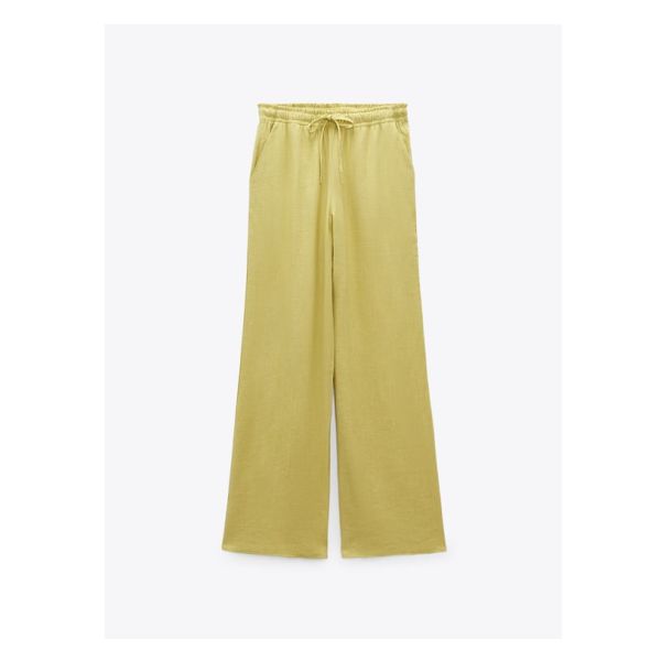 Casual Belted Wide-leg Pants, Casual Wide-leg Belted Pants, Casual Wide Leg Belted Pants, Casual Belted Wide Leg Pants For Fall, Zara Summer Pants With Side Pockets, Casual Summer Pants With Belted Cuffs, Zara High-waisted Wide Leg Pants With Elastic Waistband, Trendy Straight Pants With Belt Loops, Chic Wide-leg Pants With Belted Cuffs