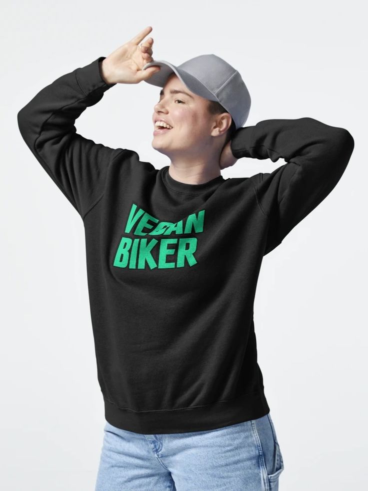 "Vegan Biker " Pullover Sweatshirt for Sale by IdeasForArtists | Redbubble Vegetarian Gifts, Sweatshirt Designs, Lightweight Hoodie, Pullover Sweatshirt, Heather Grey, Crew Neck Sweatshirt, Crew Neck, Sweatshirts, For Sale