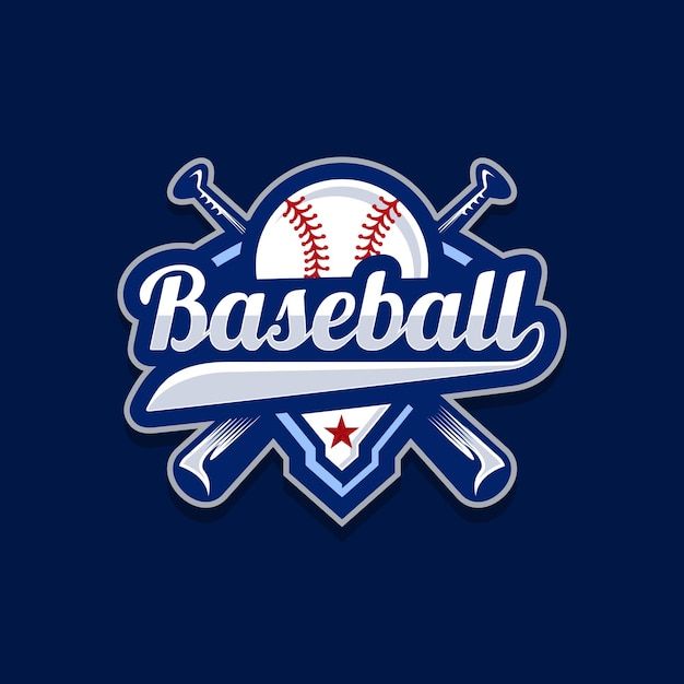 baseball emblem with bats and ball on blue background