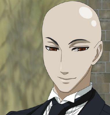 an anime character with white hair and brown eyes wearing a black suit, standing in front of a brick wall