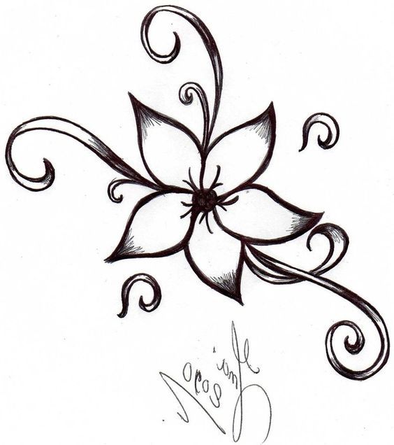 a drawing of a flower with swirls on it