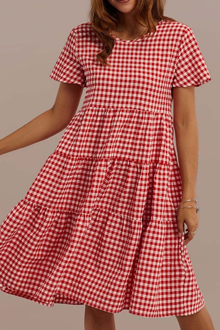 Material Cotton Style Fashion , Casual Pattern Type Plaid Element Split Joint Neckline O Neck Silhouette A Line Sleeve Length Short Sleeve Dresses Length Knee Length Fit Type Loose Size(in) Bust Waist Dresses Length Sleeve Length S 39.4 40.2 33.9 9.8 M 41.3 42.1 34.3 10 L 43.3 44.1 34.6 10.2 XL 45.7 46.5 35 10.4 2XL 48 48.8 35.4 10.6 Tips:Due to the many variations in monitors, the color in the image could look slightly different, please take physical design and color shall prevail.Please allow Line Dresses, A Line Dresses, Sleeve Dresses, Date Outfits, Barbie Dress, Casual Style Outfits, Waist Dress, Cotton Style, 8 M