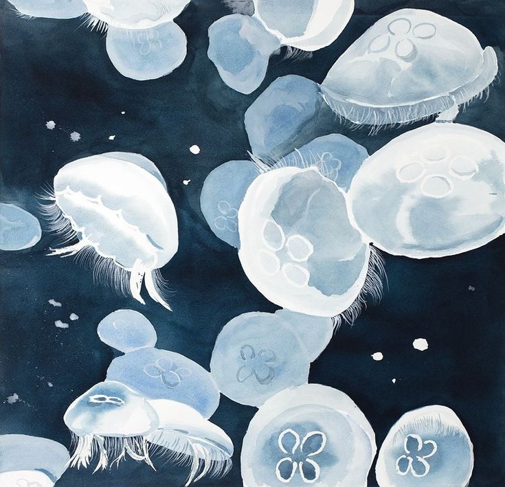 watercolor painting of jellyfish swimming in the ocean