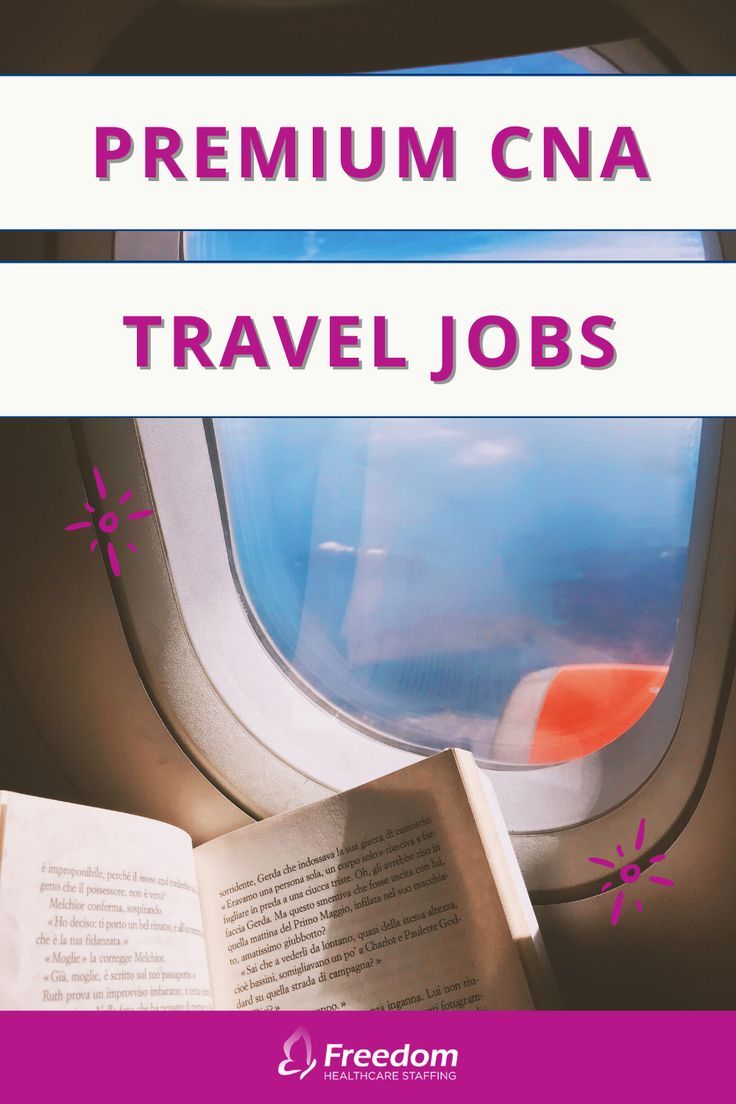 an airplane window with the words premium cna travel jobs