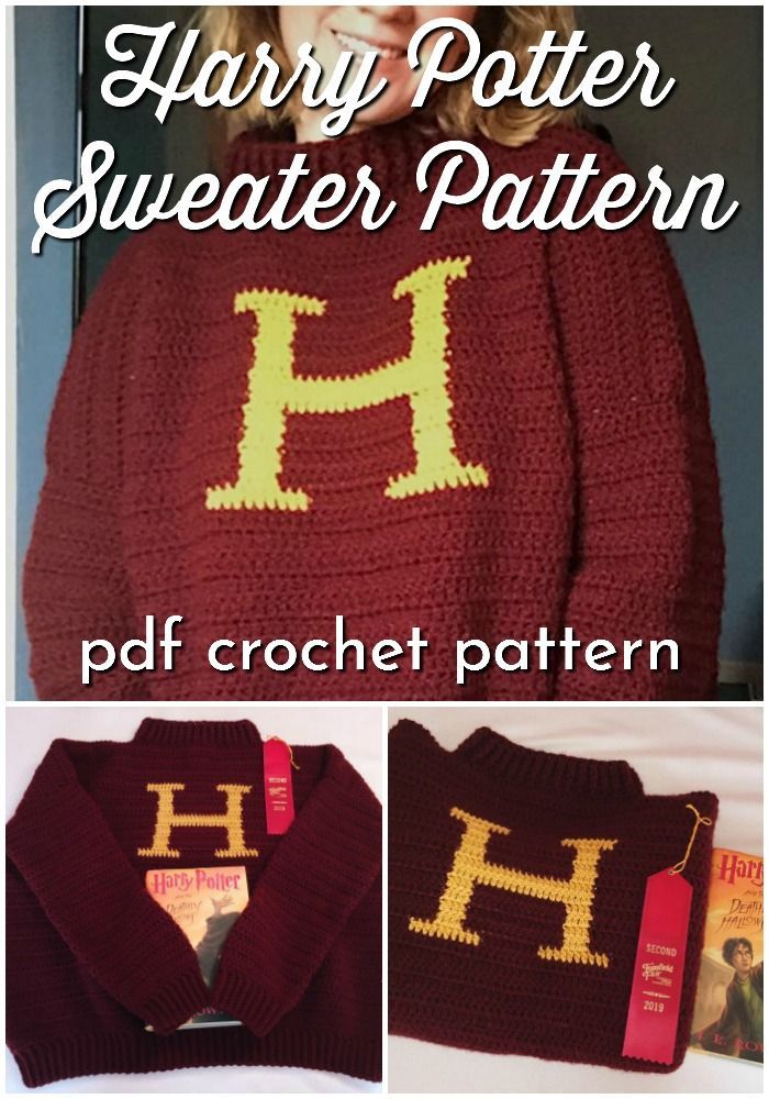 the harry potter sweater is knitted in red, yellow and green yarn with an h on it