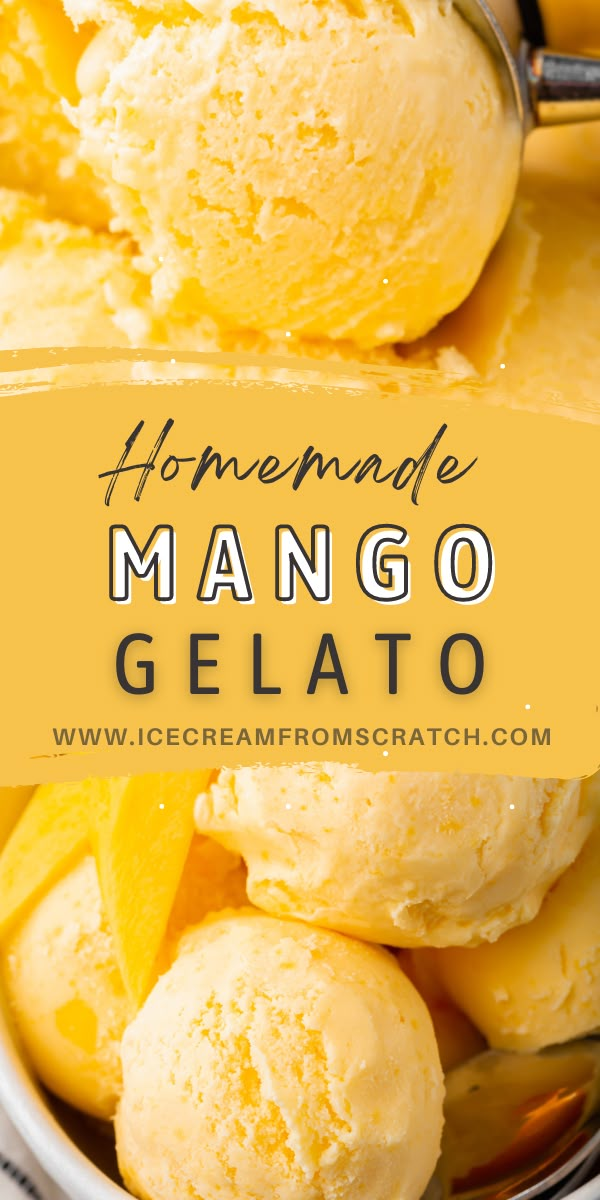 homemade mango gelato in a bowl with spoons