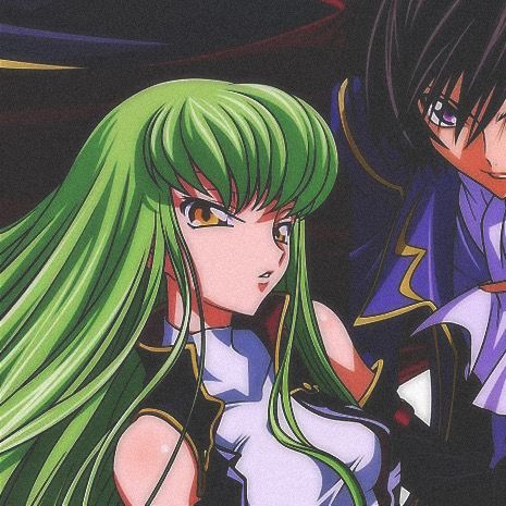 two anime characters with long green hair standing next to each other