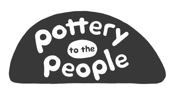 a black and white logo with the words pottery to the people written in large letters