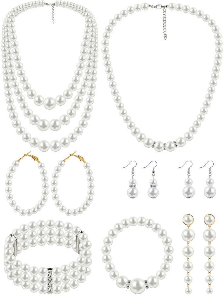 PRICES MAY VARY. Delicate Pearl Jewelry Set: you will receive 2 pieces of pearl bracelets, and 2 pieces of faux pearl necklaces, and 4 pairs of pearl earrings from pearl accessories for women, 8 pieces of items in total, enough to meet your uses and replacement needs, and you can also share them with others Exquisite Design: the pearl necklace and earring set comes in multiple styles, with pearls in different styles and glittery rhinestones, beautiful and elegant, easy to get others' attention, Delicate Pearl Jewelry, Bracelets Elegant, Pearl Necklace And Earrings, Pearl Jewelry Set, Pearl Bracelets, Pearl Accessories, Pearl Necklace Earrings, Pearl Necklace Set, Pearl Jewelry Sets