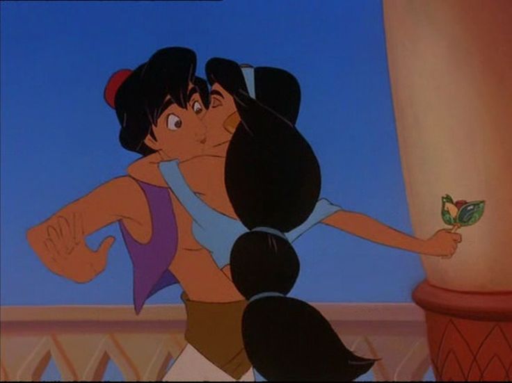 an animated image of two people kissing and one has a butterfly on his arm, while the other is holding onto another person's shoulder