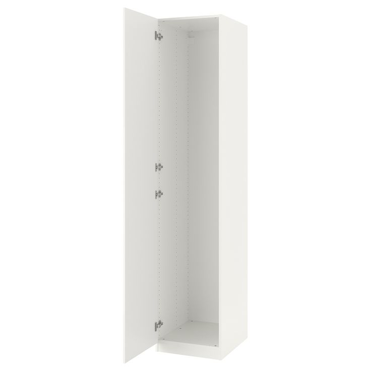 an empty white cabinet with no doors on the front and back sides, against a white background