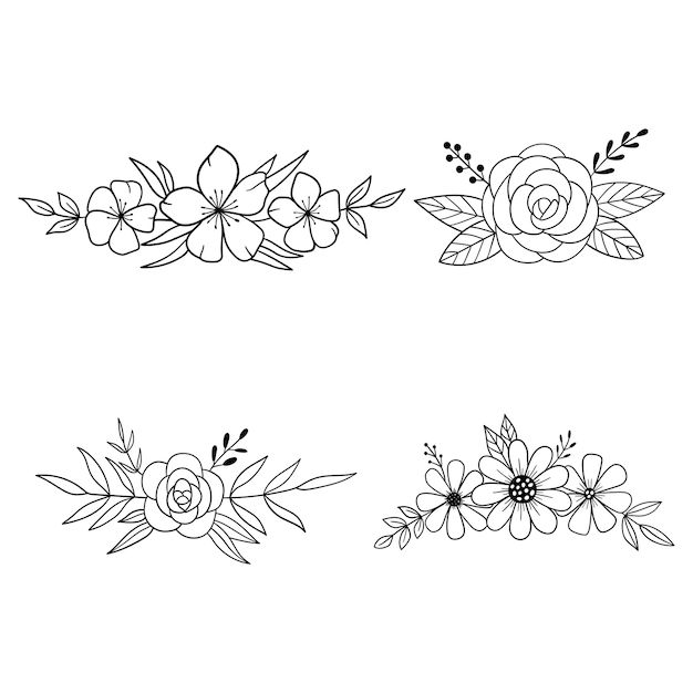 four different flower designs in black and white