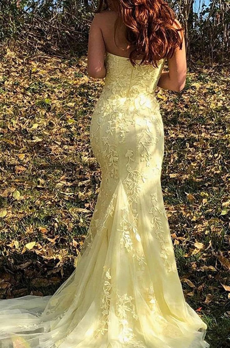 Rosa trägerlose Spitze langen Abschlussballkleid mit Schlitz Yellow Prom Dress, Lilac Prom Dresses, Yellow Mermaid, Yellow Prom, Evening Dress Long, Mermaid Prom Dresses Lace, Prom Dresses Long Lace, Strapless Evening Dress, Formal Ball Gown