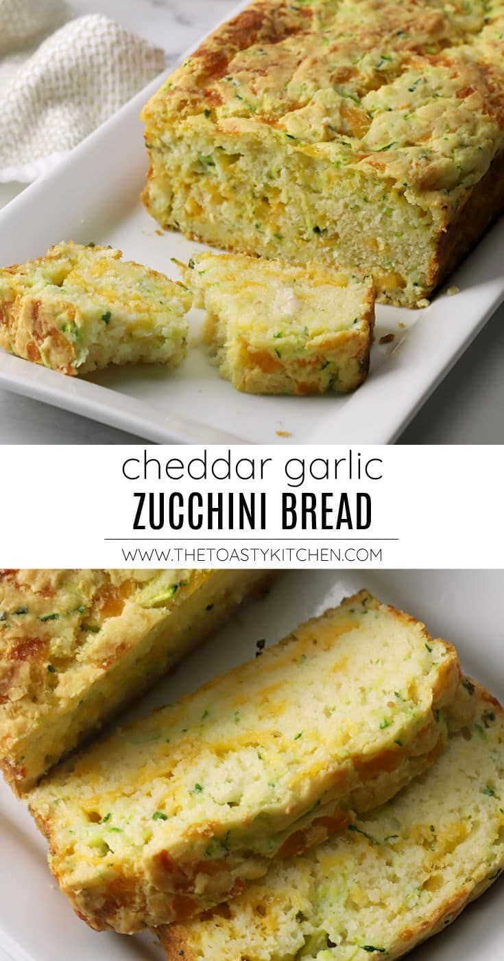 cheddar garlic zucchini bread on a white plate