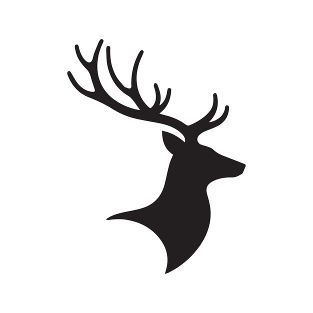 a black and white silhouette of a deer's head with antlers on it