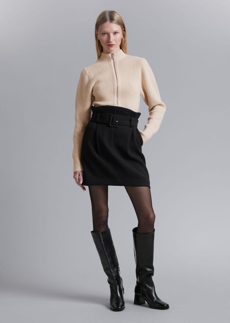 Mini skirt featuring a paperbag waist secured with a tonal buckle belt.• Zip fly with hook and bar closure• Belt loops• Duo slash pockets• Duo welt pockets at the backLength of skirt: 42.5cm / 16.7" (EU 36 / UK 8 / US 4) High Waist Belted Mini Skirt For Fall, High Waist Belted Skirt For Work, Belted Mini Skirt For Work, Office Skirt With Belt Loops For Fall, Chic Workwear Skirt With Belt, Casual Skirt With Belt For Workwear, Casual Workwear Skirt With Belt, Chic Skirt With Belt Loops For Fall, Elegant Mini Skirt With Belt For Work