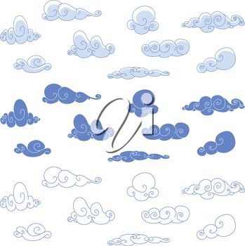 blue clouds and swirls over white background posters, art prints