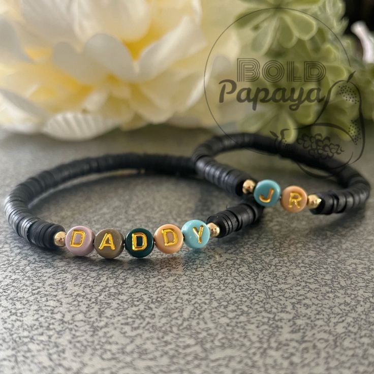 Daddy and Me. Mommy and Me. Heishi Bracelets. Customizable. - Etsy Adjustable Stackable Bracelets For Birthday, Adjustable Stackable Beaded Bracelets For Birthday, Playful Adjustable Friendship Bracelets As Gift, Playful Adjustable Friendship Bracelets For Gifts, Adjustable Bracelets As Father's Day Gift, Adjustable Bracelets For Father's Day Gift, Customizable Novelty Friendship Bracelets As Gifts, Adjustable Playful Beaded Bracelets As Gift, Playful Adjustable Beaded Bracelets As Gift