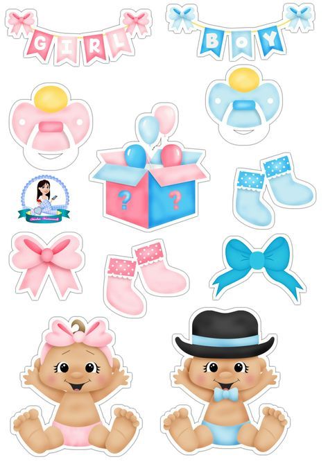 baby shower stickers with pink and blue decorations