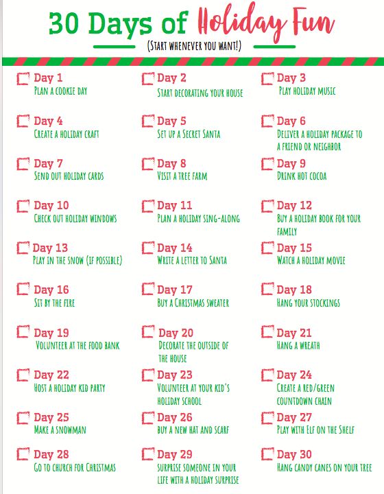 the 30 days of holiday fun printable for kids to do on their own christmas day