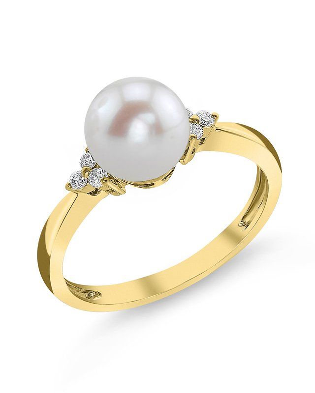 Freshwater Pearl & Diamond Grace Ring - Third Image White Pearl Ring With Diamond Accents And Akoya Pearl, Formal Pearl Drop Diamond Ring Fine Jewelry, Pearl White Diamond Pearl Ring With Drop Detail, Pearl White Diamond Ring With Pearl Drop, Classic White Pearl Ring With Diamond Accents, Classic Akoya Pearl Rings With Diamond Accents, White Diamond Ring With Pearl Drop For Anniversary, Formal Pearl Ring With Diamond Accents, White Diamond Ring With Diamond Accents