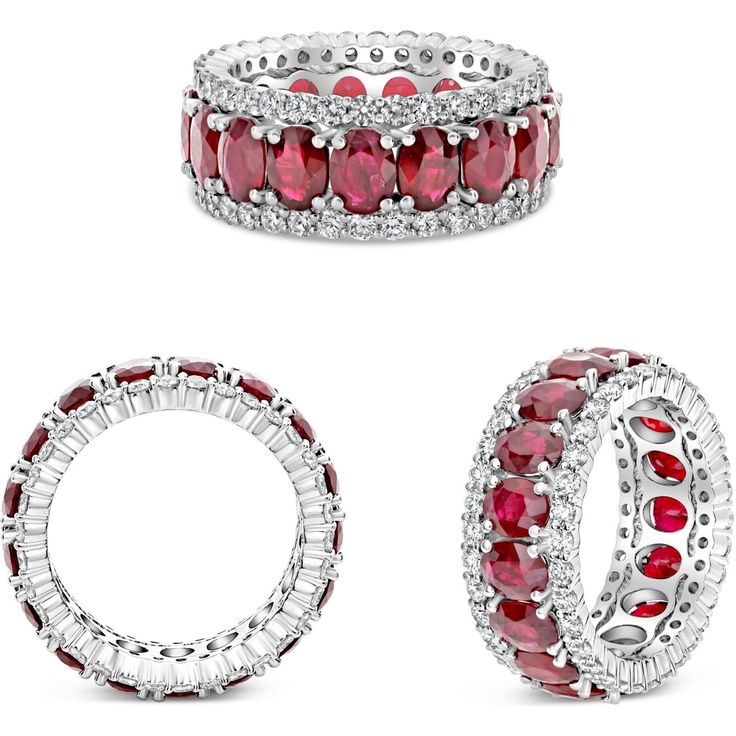 Roman & Jules - Ruby Radiance Platinum Eternity Ring Luxury Oval Diamond Ring With Lab-created Ruby, Luxury Ruby Ring With Halo, Luxury Red Ruby Ring With Halo, Luxury Red Halo Ruby Ring, Luxury Oval Ruby Ring With Halo Design, Luxury Red Ruby Ring With Halo Design, Oval Ruby Ring, The Embrace, Eternity Band Ring