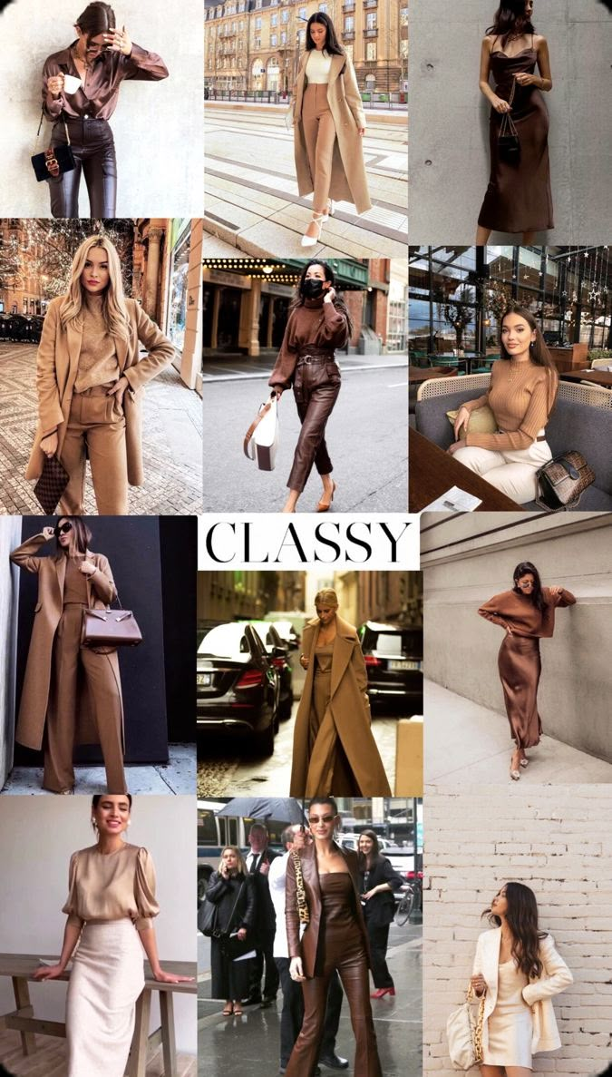 Nude Outfits Classy, Brown Aesthetic Outfit, Tan Outfit, How To Have Style, Collage Outfits, Nude Outfits, Monochromatic Fashion, Different Pictures, Fashion Capsule Wardrobe