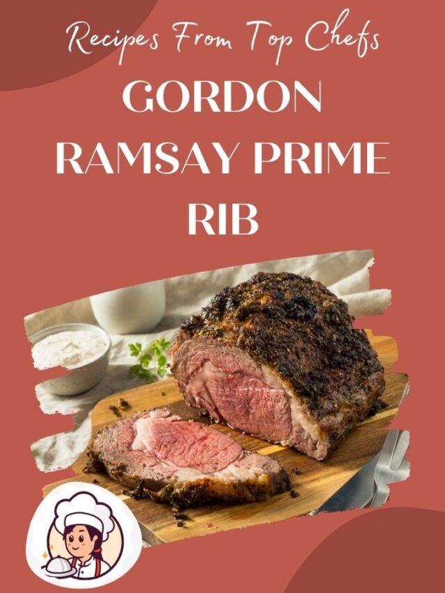 the recipe for gordon ramsay prime rib is shown on a cutting board with knife and fork