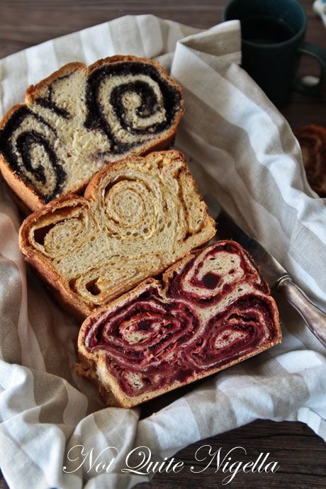 three slices of bread with different designs on them